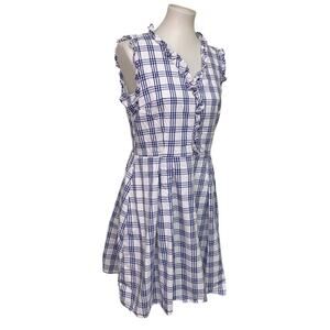 Be By Chetta B Womens Size 10 Plaid Sleeveless Ruffled Side Zip Fit Flare Dress